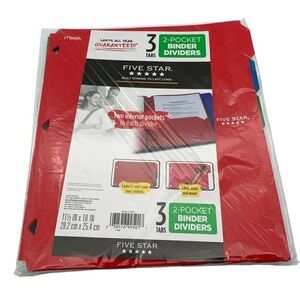 Five Star 3 Tab‎ 2-Pocket Binder Dividers School Supplies New